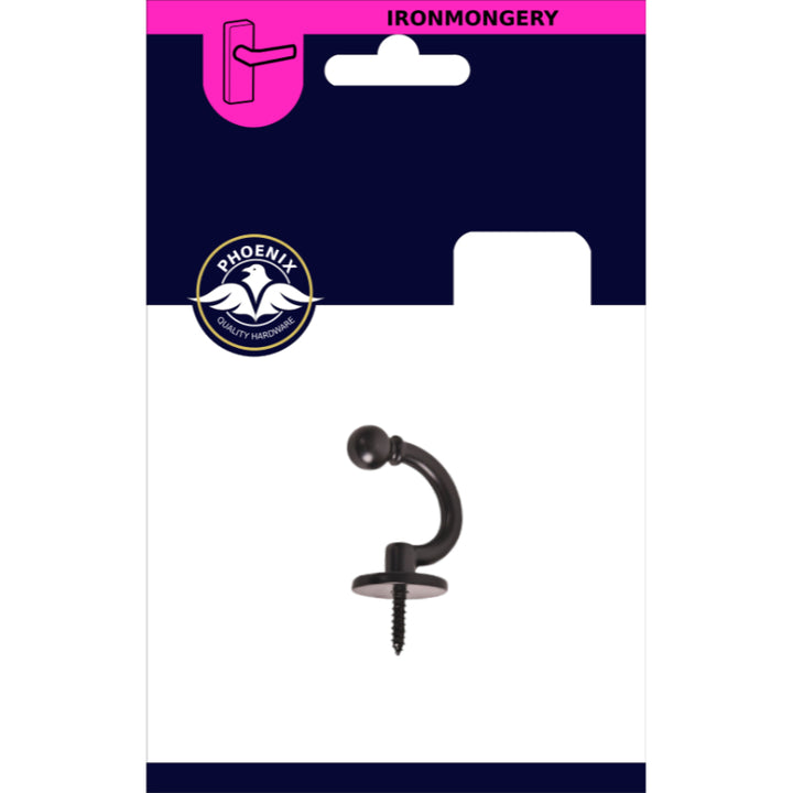 Black Hook Ball End Curtain Tie Back - 2 Pack