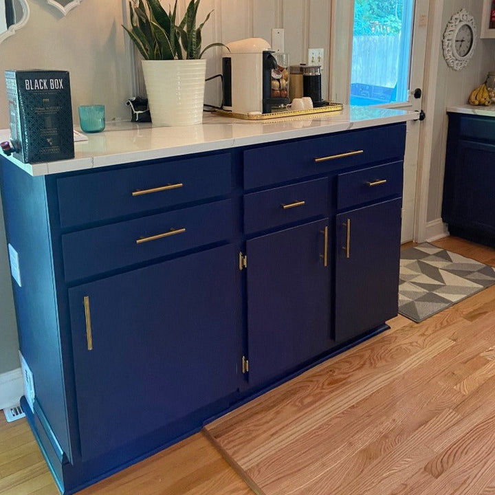 Navy by Beyond Paint. All In One Paint for kitchen cabinet presses from Smyths Homevalue.