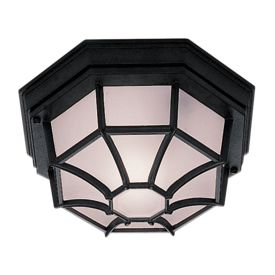 DIE CAST ALUMINIUM BLACK IP44 HEXAGONAL FLUSH OUTDOOR WITH WHITE SANDED GLASS