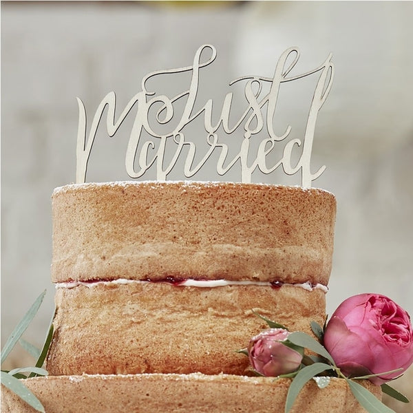 Wooden "Just Married" Cake Decoration