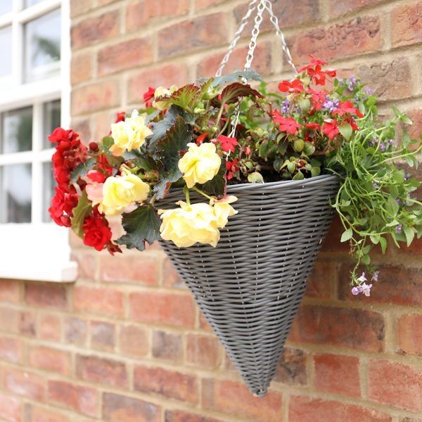 35 cm / 14" Rattan Effect Cone Hanging Basket