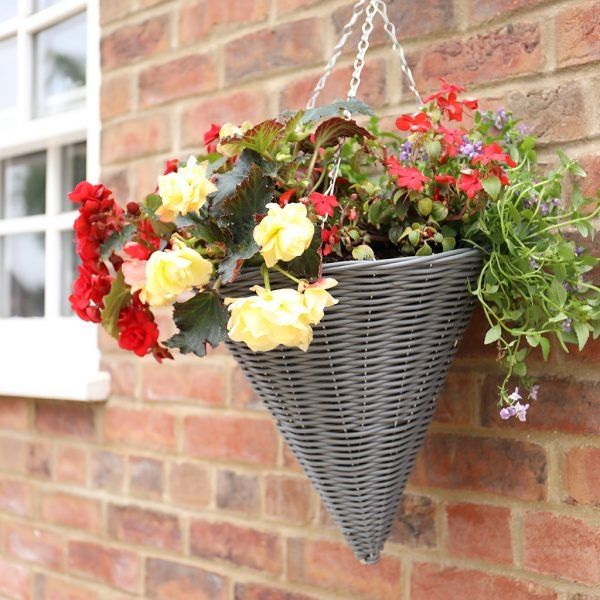 35 cm / 14" Rattan Effect Cone Hanging Basket