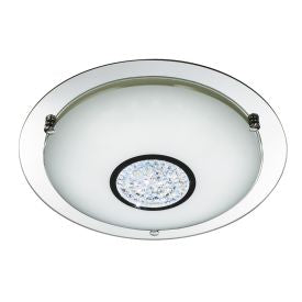 CHROME 24 LED FLUSH LIGHT WITH WHITE GLASS SHADE & CRYSTAL INNER