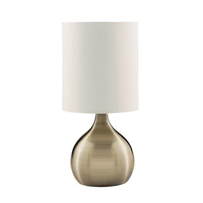 ANTIQUE BRASS TOUCH TABLE LAMP WITH WHITE FABRIC SHADE