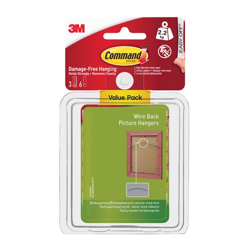 Command Wire Back Picture Hanging Hooks Value Pk with Water Resist Strips Large 3HK+6S