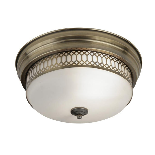 EDINBURGH 2LT CEILING FLUSH - ANTIQUE BRASS & GLASS, IP44 Ceiling Light