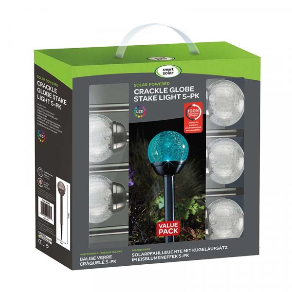 Crackle Globe Stainless Steel Solar Garden Light 5 Pack