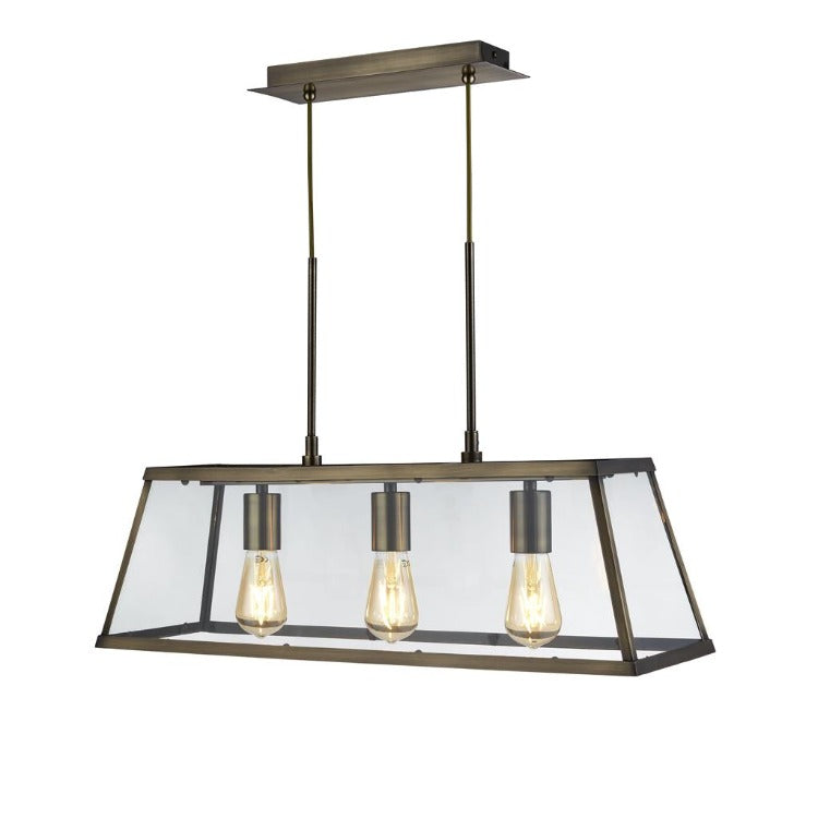 VOYAGER 3 LIGHT BAR CEILING LIGHT - ANTIQUE BRASS & GLASS