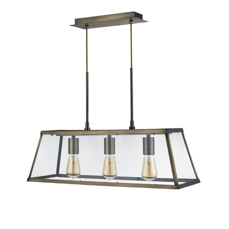 VOYAGER 3 LIGHT BAR CEILING LIGHT - ANTIQUE BRASS & GLASS