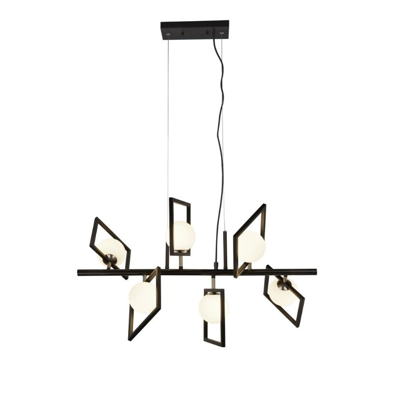 ROSEWELL 6 LIGHT CEILING PENDANT - MATT BLACK & OPAL