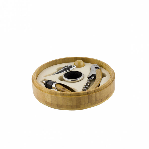 4 PIECE WINE SET, WOODEN CASE