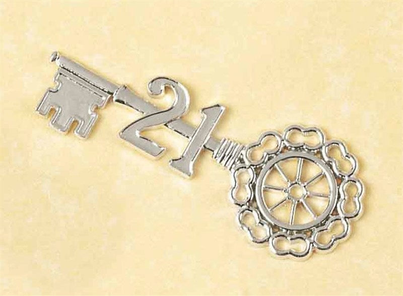 Silver 21 Birthday Key Cake Decoration