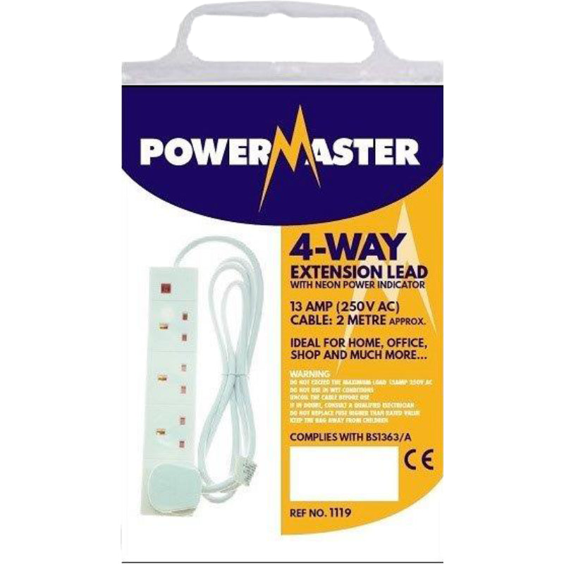 POWERMASTER 4 GANG 2 MTR 13AMP EXTENSION LEAD