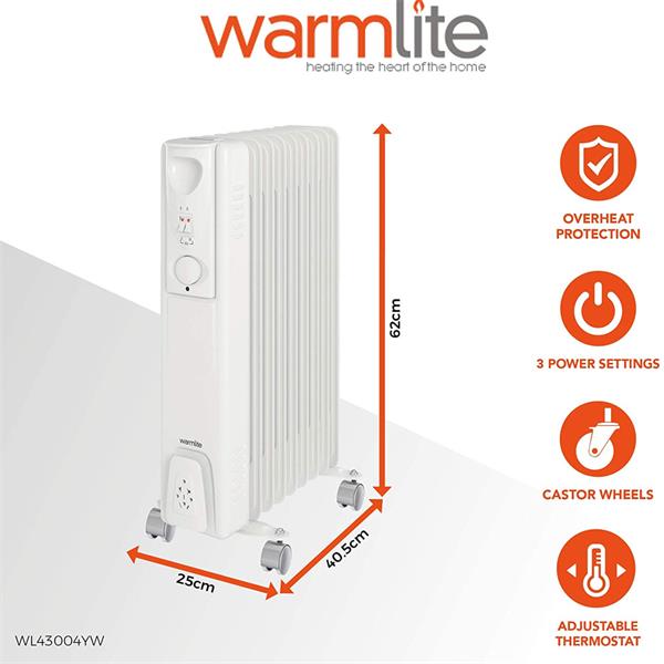 Warmlite 2kw 9 Fin Oil Filled Radiator