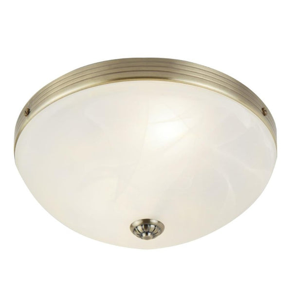 WINDSOR 2LT CEILING FLUSH - ANTIQUE BRASS & ALABASTER GLASS