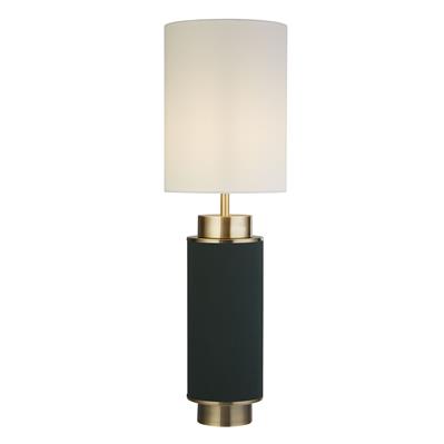 FLASK TABLE LAMP - DARK GREEN & ANTIQUE BRASS, WHITE SHADE