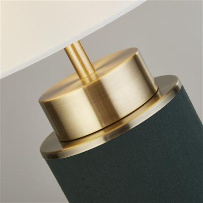 FLASK TABLE LAMP - DARK GREEN & ANTIQUE BRASS, WHITE SHADE