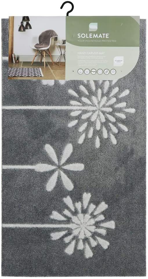 JVL SOLEMATE Hand Carved Flower Door Mat, Grey