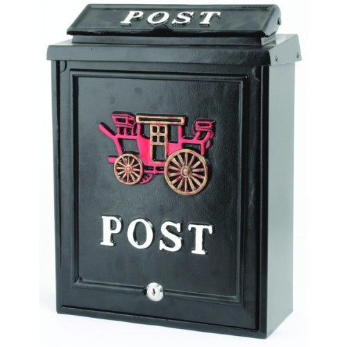 Black Classic Post Box with Decorative Carriage