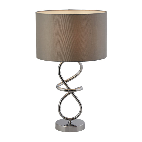 Chrome Twist Table Lamp with Grey Fabric Shade