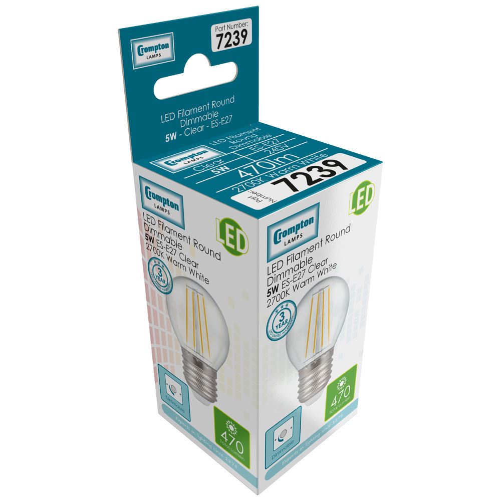 LED Round Filament Clear  Dimmable