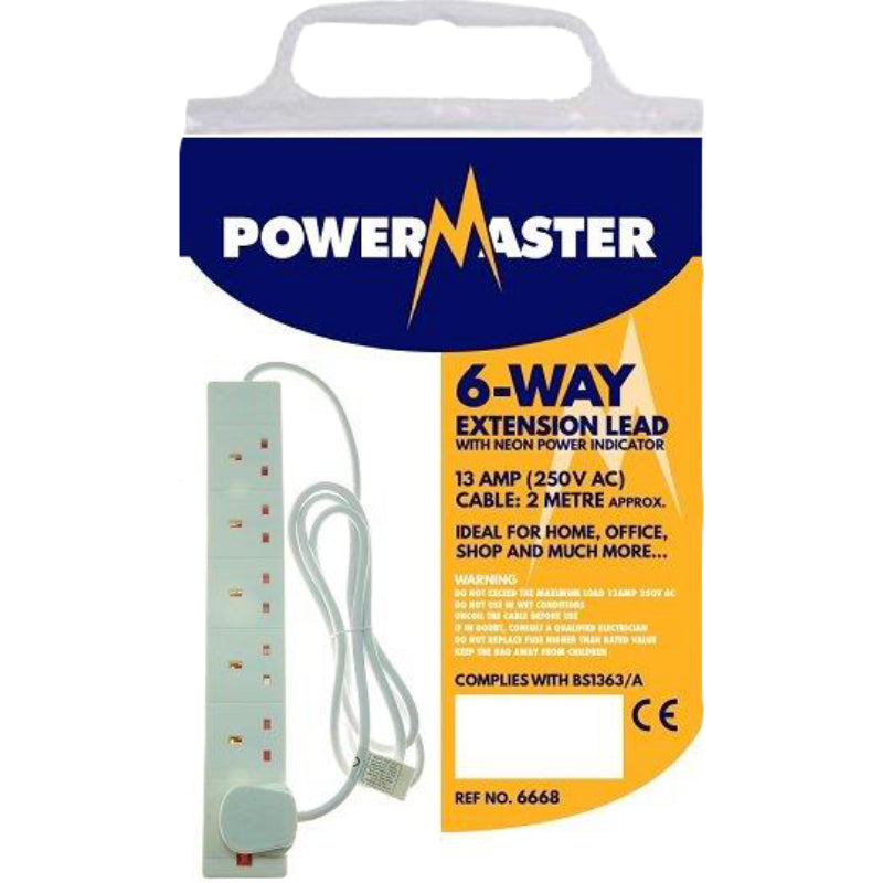 Powermaster 6 Gang 2 Metre 13 amp Extension Lead. 