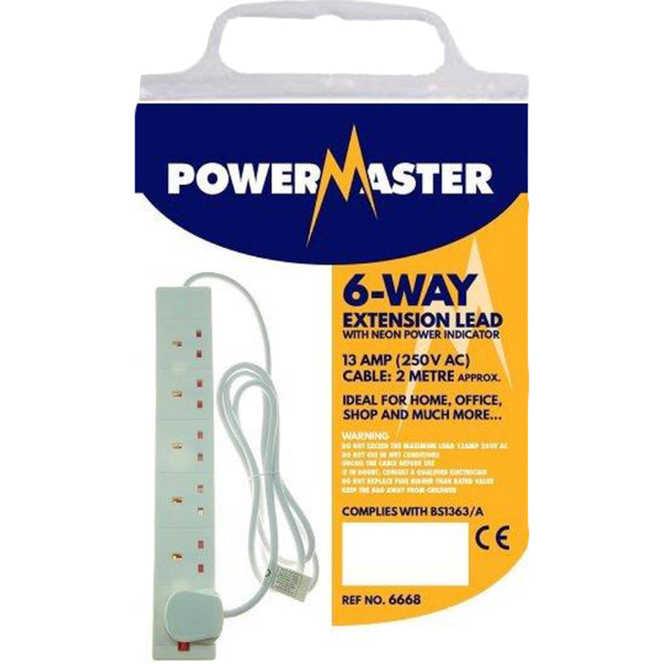 Powermaster 6 Gang 2 Metre 13 amp Extension Lead. 