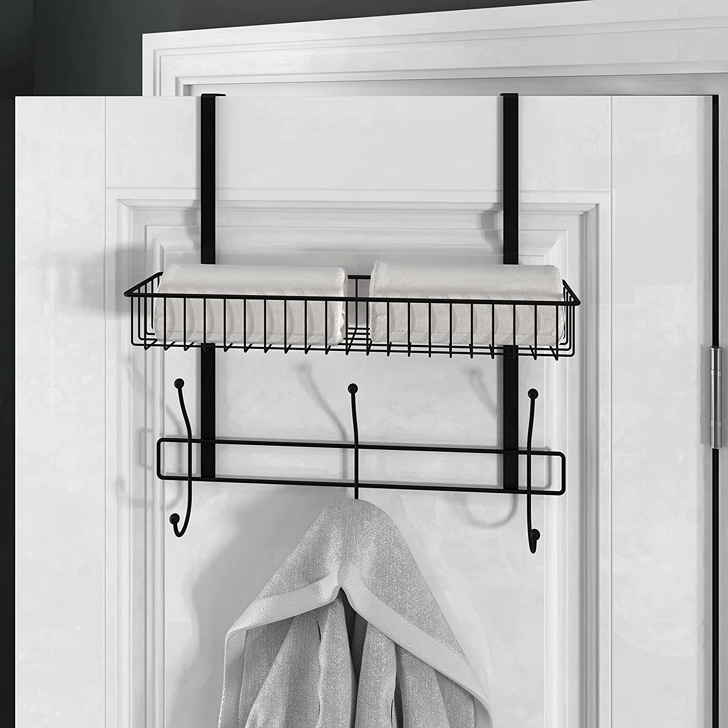 Large Hook Over Bathroom Caddy - Matt Black