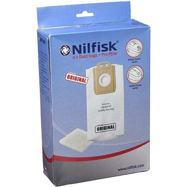 Nilfisk - 128389187 - Power Series Vacuum Dust Bags and Filter Pack - Pack of 4