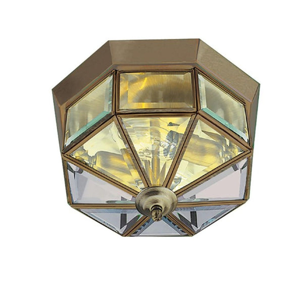 PISA III FLUSH CEILING LIGHT- ANTIQUE BRASS & BEVELLED GLASS