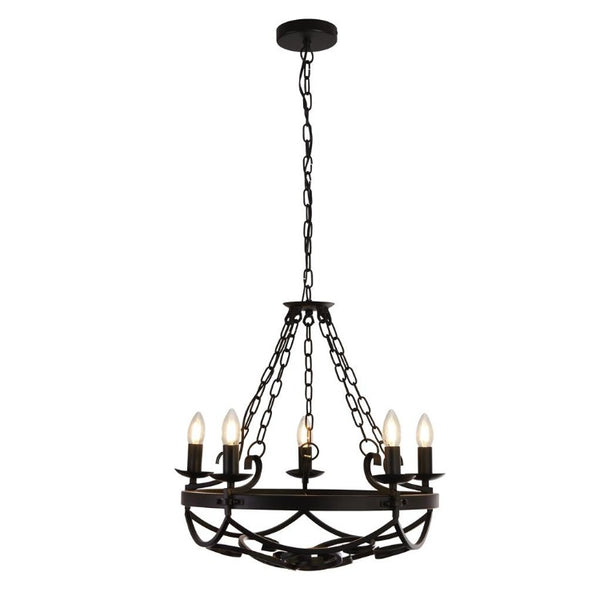 CARTWHEEL III 5LT CEILING PENDANT Light - BLACK WROUGHT IRON