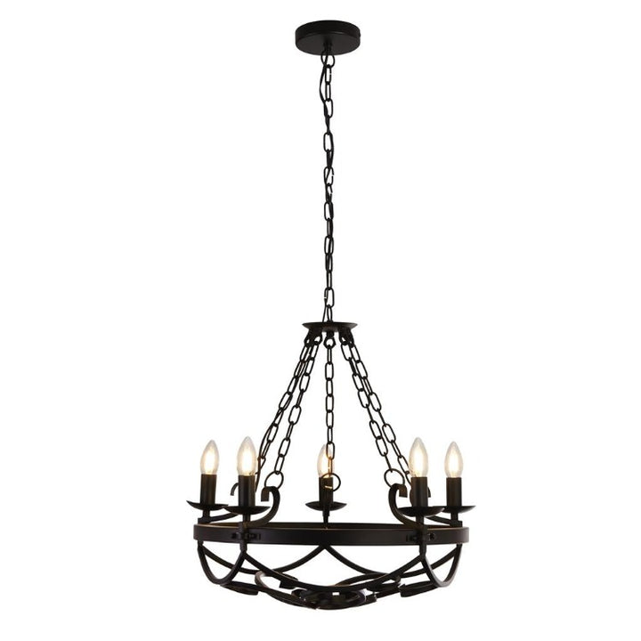 CARTWHEEL III 5LT CEILING PENDANT Light - BLACK WROUGHT IRON