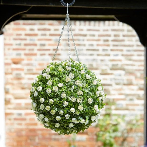 Topiary White Artificial Rose Ball 30 cm