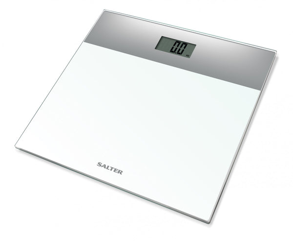 Salter Compact Glass Electronic Bathroom Scales - White and Silver