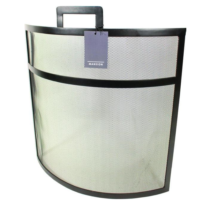Black Curved Fire Screen with Handle