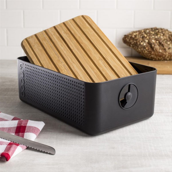 Bodum Black Bistro Bread Box - Bread Bin with Chopping Board Top