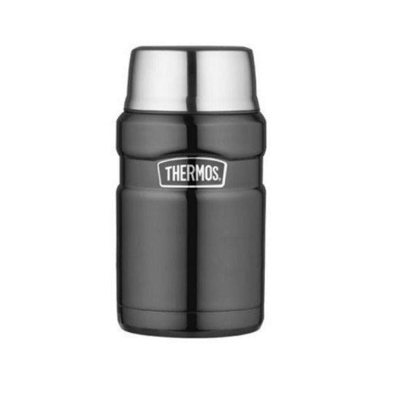 ThermThermos 710 ml King Stainless Steel Hot/Cold Vacuum Insulated Food Flask with Spoon, Gun Metalos 710 ml King Stainless Food Flask, Gun Metal,