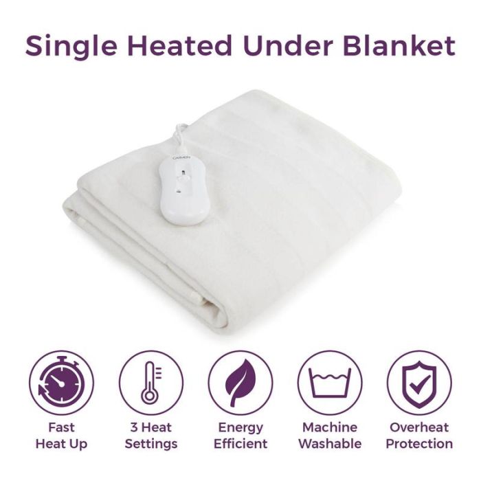 Single Size Heated Under Blanket, 122cm x 61cm, Machine Washable