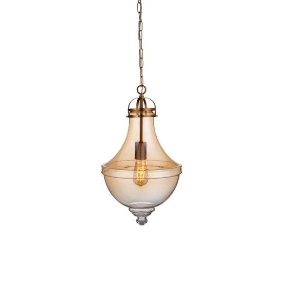 CAIRO 1LT PENDANT, SATIN BRONZE, AMBER GLASS - Interior Lighting