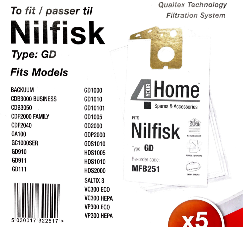 4YourHome Bag No. MFB251 Vacuum Cleaner Bags Nilfisk GD - Family, Business, VP300, Saltix, Buckuum