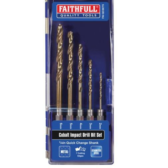 Faithfull HSSE M35 Cobalt Quick-Change Impact Drill Bit Set, 5 Piece