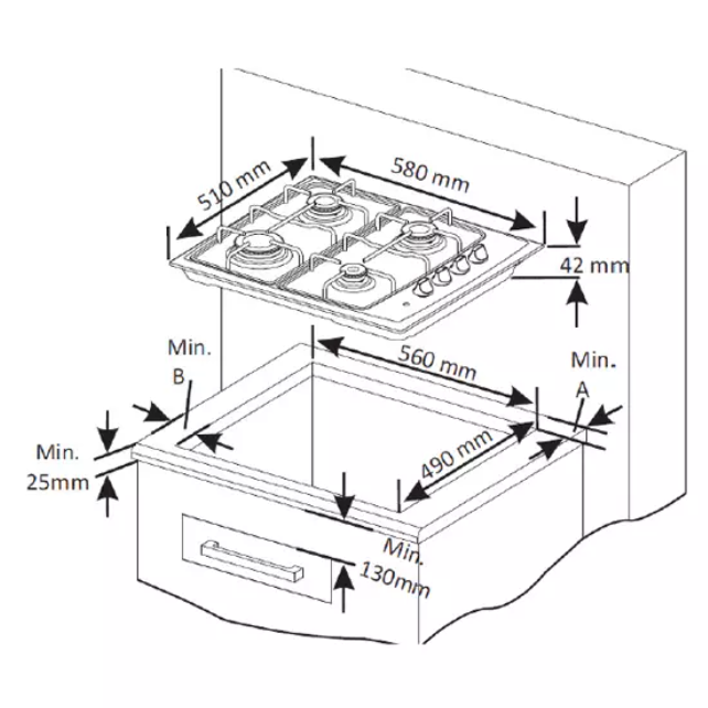 Nordmende 60cm X-Design Gas Hob - Stainless Steel