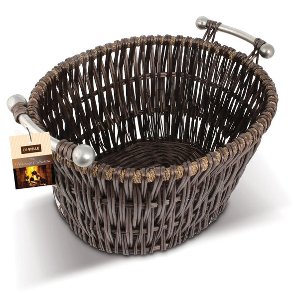 De Vielle Premium Heavy Duty Basket With Silver Handles And Sea Grass Trim