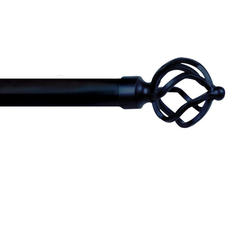 Deville Classic Black Curtain Pole with Metal Cage Ends 1.2 -2.1 metre