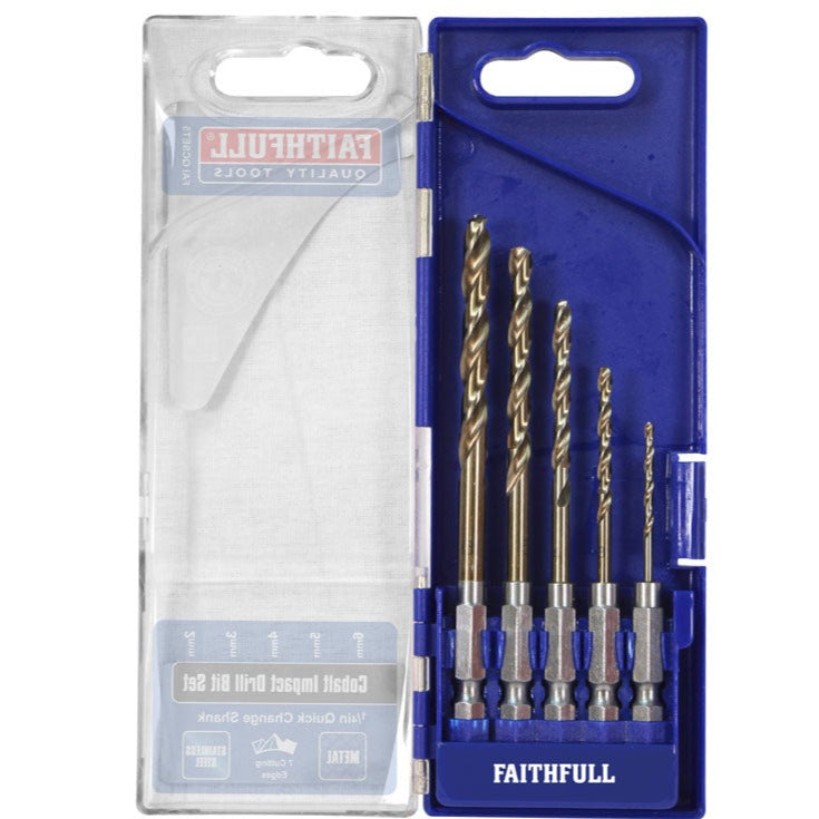 Faithfull HSSE M35 Cobalt Quick-Change Impact Drill Bit Set, 5 Piece