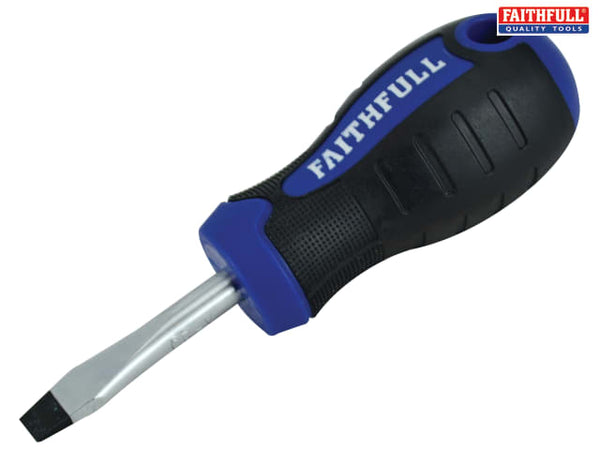 Soft Grip Stubby Screwdriver Flared Slotted Tip 6.5 x 38mm