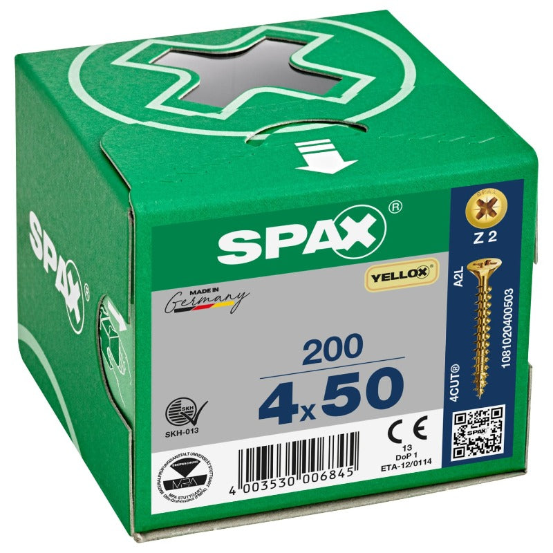 Spax Screws Yellow 4.0 x 50mm - 200 box