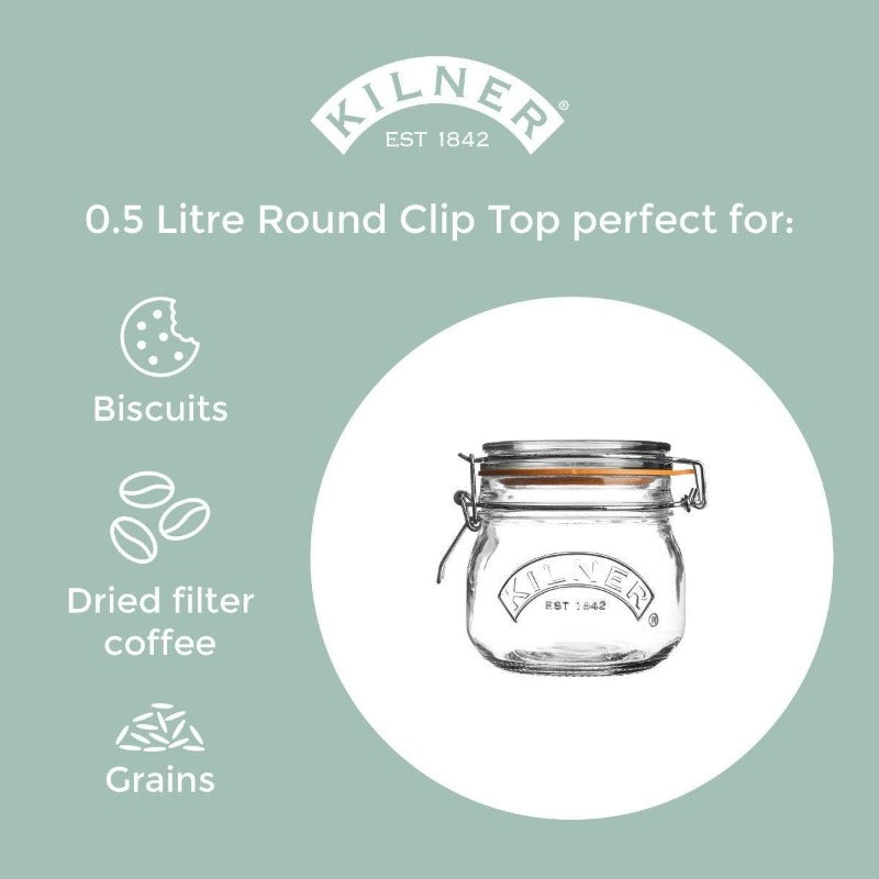Kilner Clip Top Glass Round Storage Jar 0.5 L