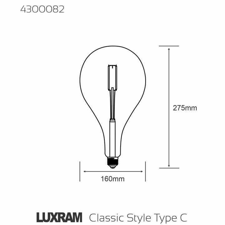 Classic Style LED Type C E27 Dimmable 220-240V 4W 2100K, 200lm, Amber Finish, 3yrs Warranty (3LT520M)