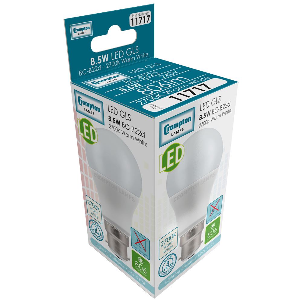 LED GLS Thermal Plastic • 8.5W • 2700K • BC-B22d